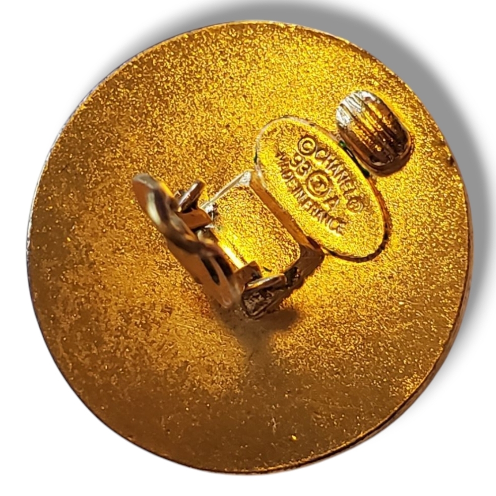 CHANEL Vintage Gold Sunburst CC Logo & Wood Clip Y2K Earrings CHANEL 93A France - Picture 14 of 17